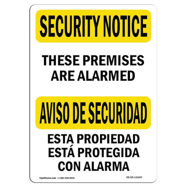 OSHA Security Sign, 3.5" Height, 5" Width, These Premises Alarmed Bilingual, Landscape, 10PK